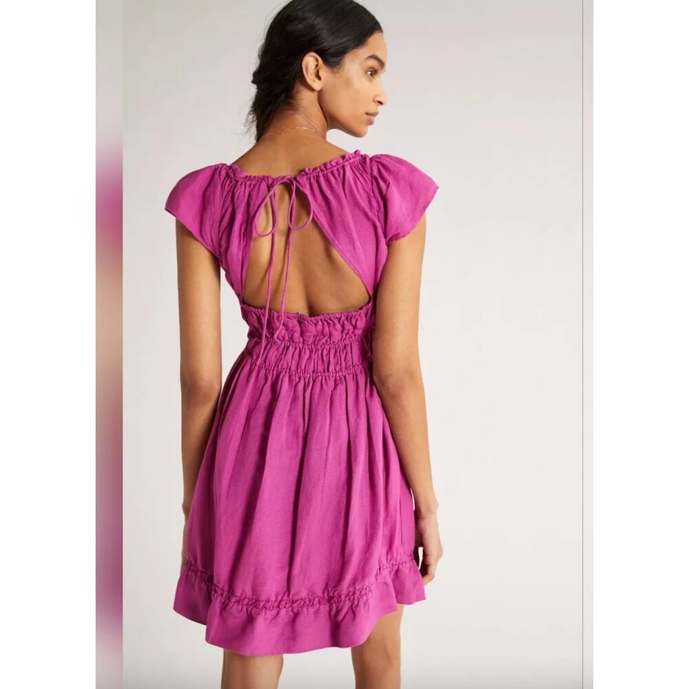 by Anthropologie pink smocked short sleeve mini dress